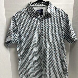 Monument Shirt Mens Large Pineapple Pattern Button Up Casual Blue White